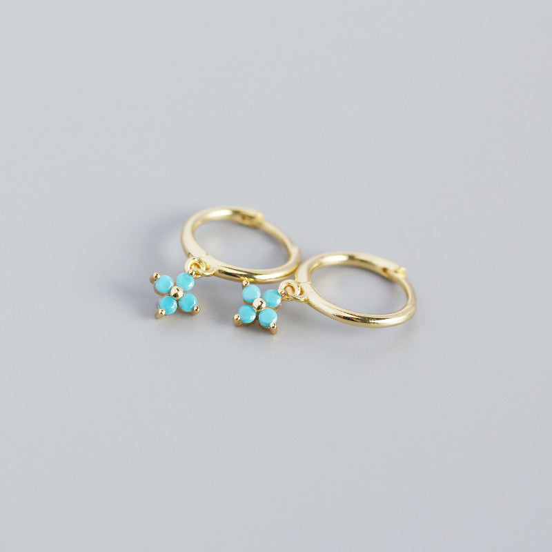 Wholesale French Style S925 Sterling Silver Geometric Diamond Floral Silver Earrings